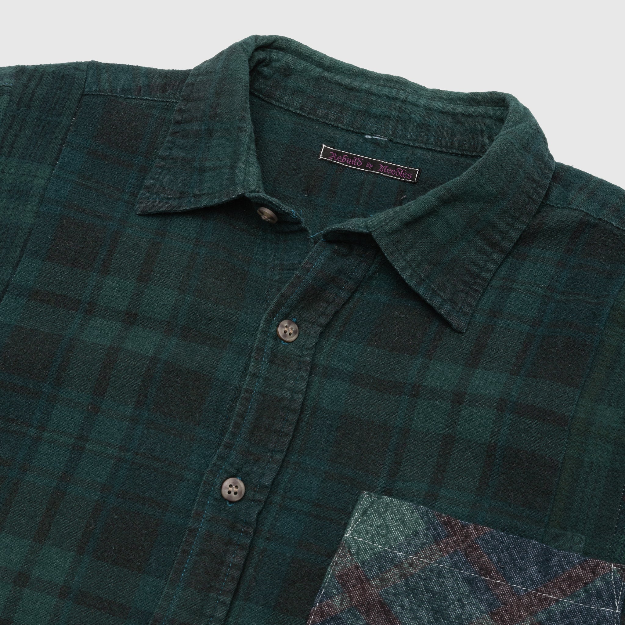 REBUILD BY NEEDLES 7 CUTS OVER DYE WIDE FLANNEL SHIRT