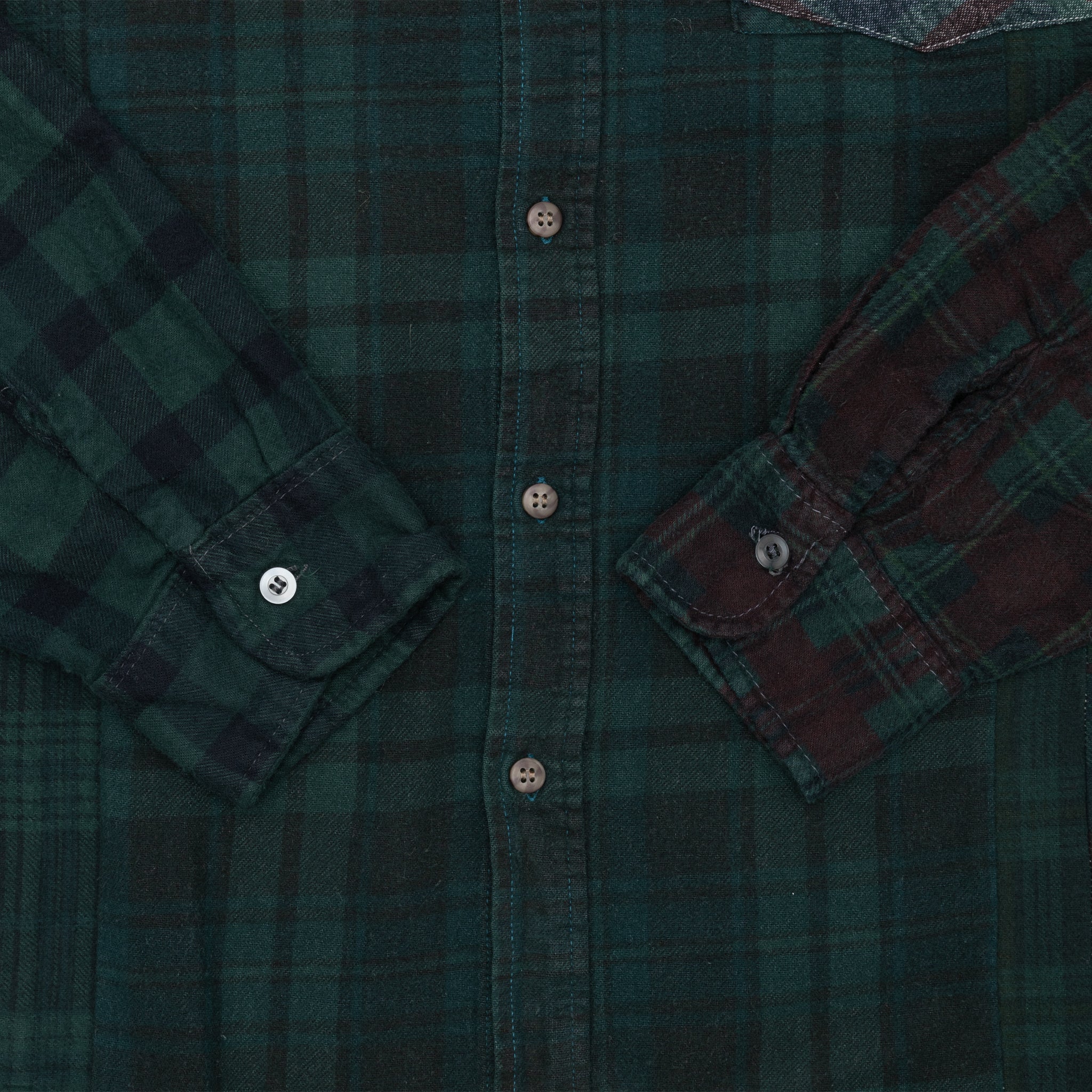 REBUILD BY NEEDLES 7 CUTS OVER DYE WIDE FLANNEL SHIRT