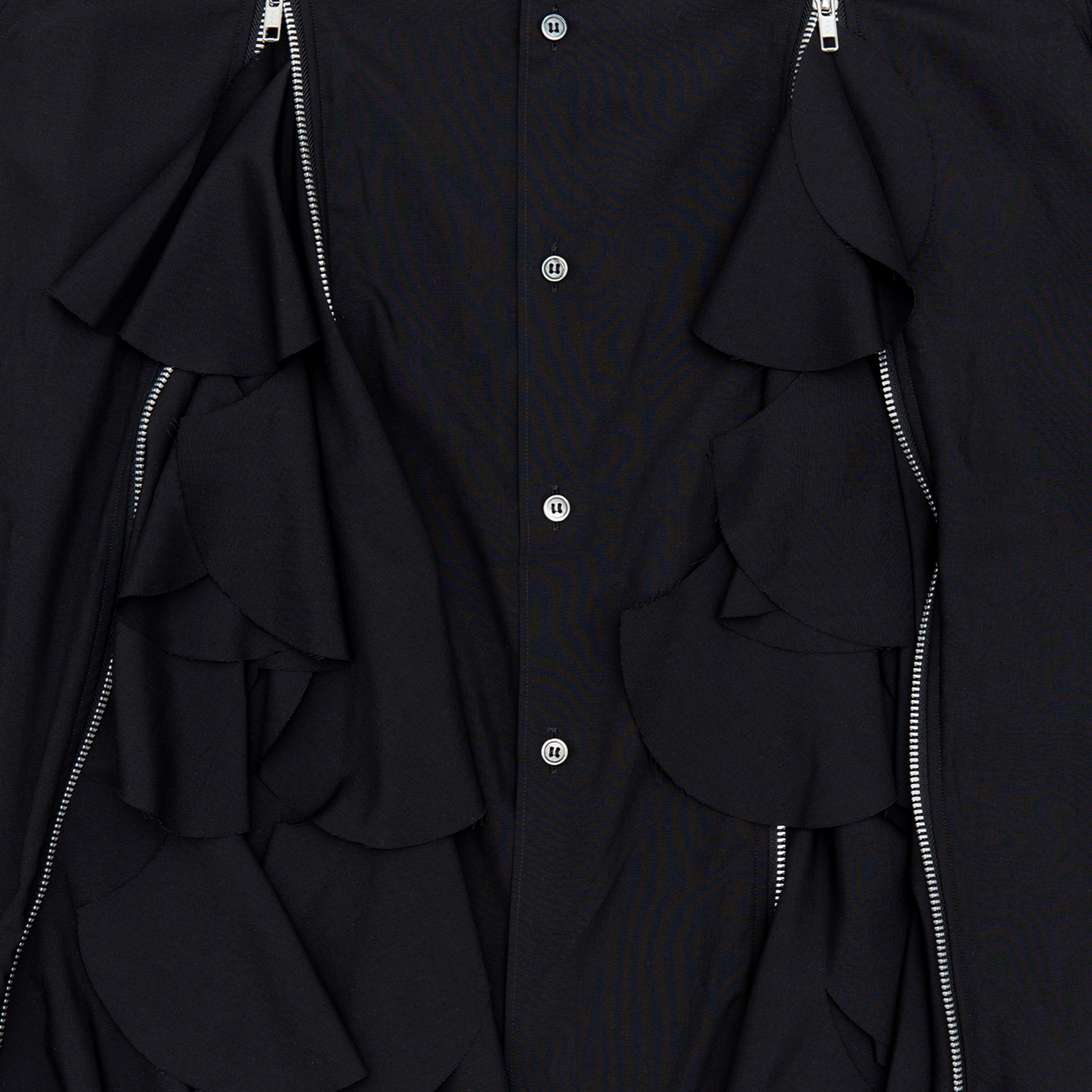 RUFFLED ZIP DETAILED BUTTON-UP SHIRT