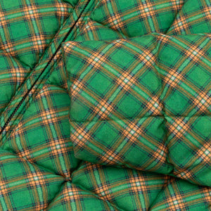 QUILTED GREEN PLAID PUFFER JACKET