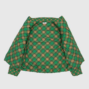 QUILTED GREEN PLAID PUFFER JACKET