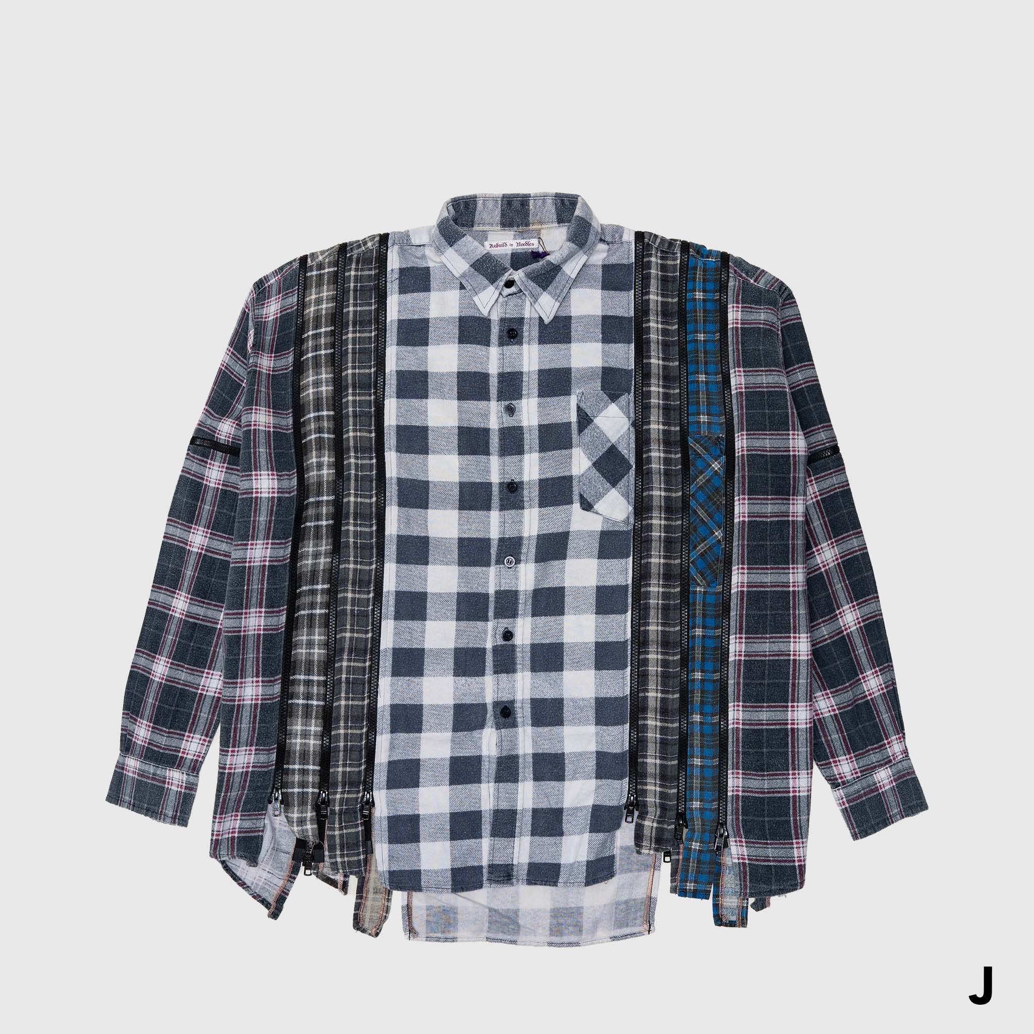 REBUILD BY NEEDLES 7 CUTS ZIPPED WIDE FLANNEL SHIRT